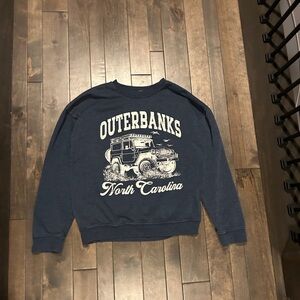Blue Crewneck Sweatshirt with Outerbanks Graphic Print